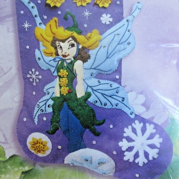 LILY Janlynn Christmas Stocking Kit Disney Fairies 18" Felt Applique 2007 New - Picture 2 of 3